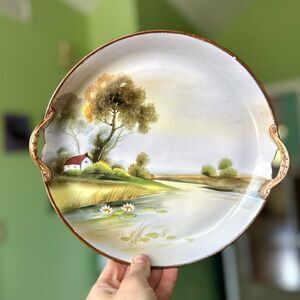 VTG Nippon Cottage + Lake Porcelain Display Plate With Handles Home Accent